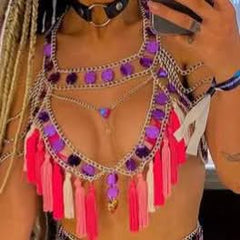 Metal chain glitter tassels hollow out cut out top