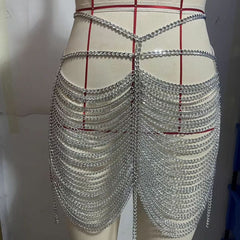 Silver metal chain hollow out waist chain