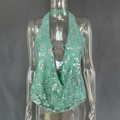 Halter hollow out glitter backless v neck cut out top