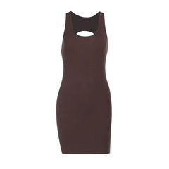 U neck backless solid tank mini dress