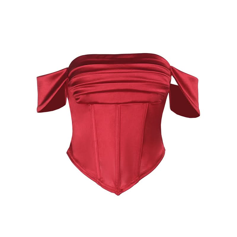 Off shoulder pleated satin corset tube top