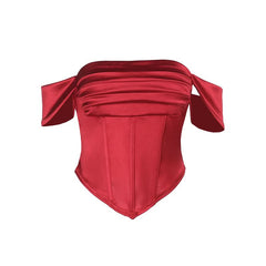 Off shoulder pleated satin corset tube top