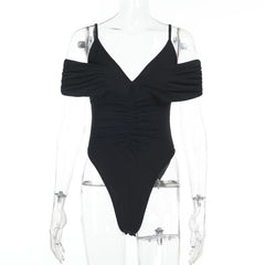 Ruched v neck hollow out cami bodysuit