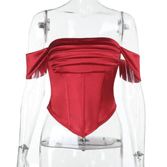 Off shoulder pleated satin corset tube top