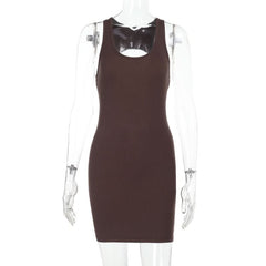 U neck backless solid tank mini dress