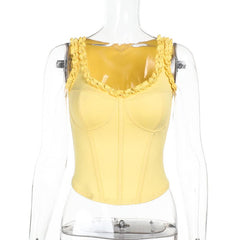 Ruffle v neck corset solid tank top