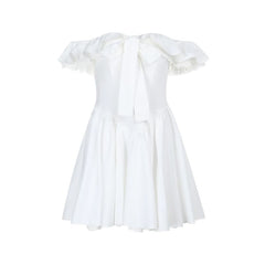 Off shoulder lace hem ruched zip-up mini dress