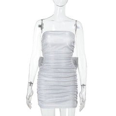 Ruched bowknot backless tube mini dress
