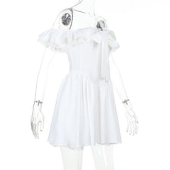 Off shoulder lace hem ruched zip-up mini dress
