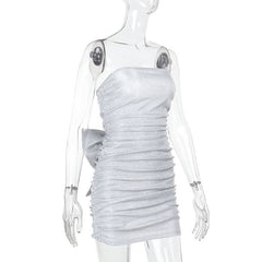 Ruched bowknot backless tube mini dress