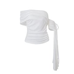Ruched irregular ribbon solid tube top