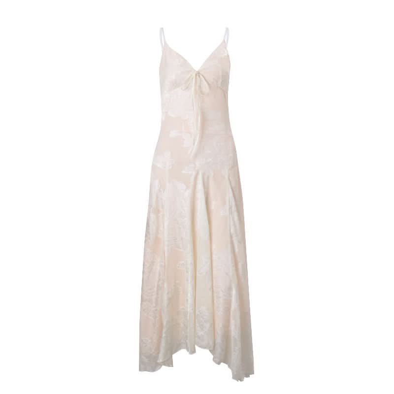 Zip-up v neck print backless cami maxi dress