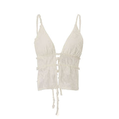 Self tie v neck hollow out lace cami cut out top