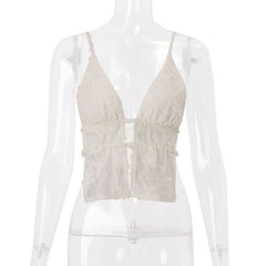Self tie v neck hollow out lace cami cut out top