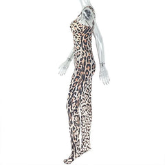 Leopard print hollow out backless cami jumpsuit
