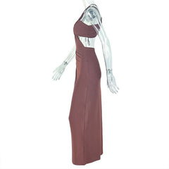 Irregular ruched hollow out slit cut out maxi dress