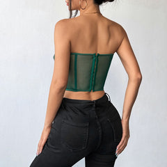 Lace corset button backless tube top