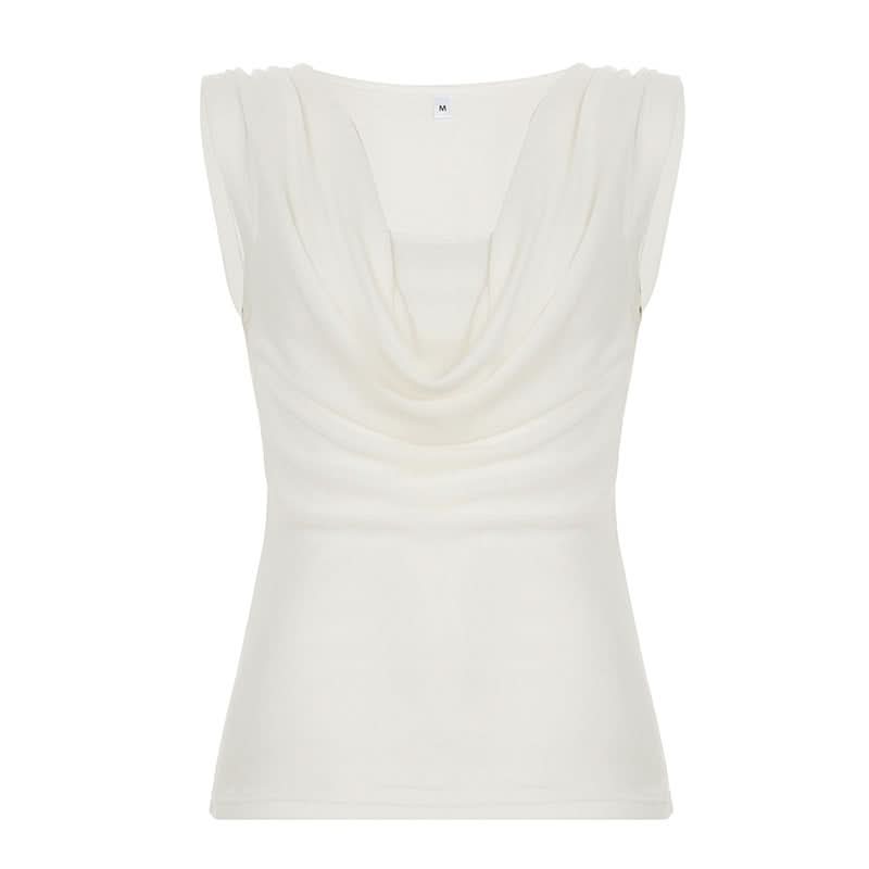 Cowl neck ribbed sleeveless solid top