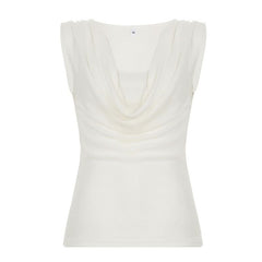 Cowl neck ribbed sleeveless solid top