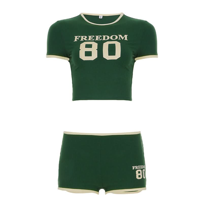 Crewneck short sleeve letter pattern pant set