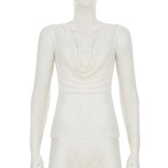 Cowl neck ribbed sleeveless solid top