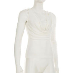 Cowl neck ribbed sleeveless solid top