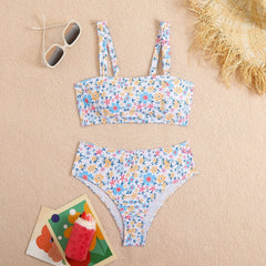 Square neck flower print cami bikini swimwear