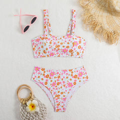 Square neck flower print cami bikini swimwear