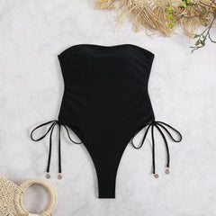 Self tie flower print tube one piece swimwear