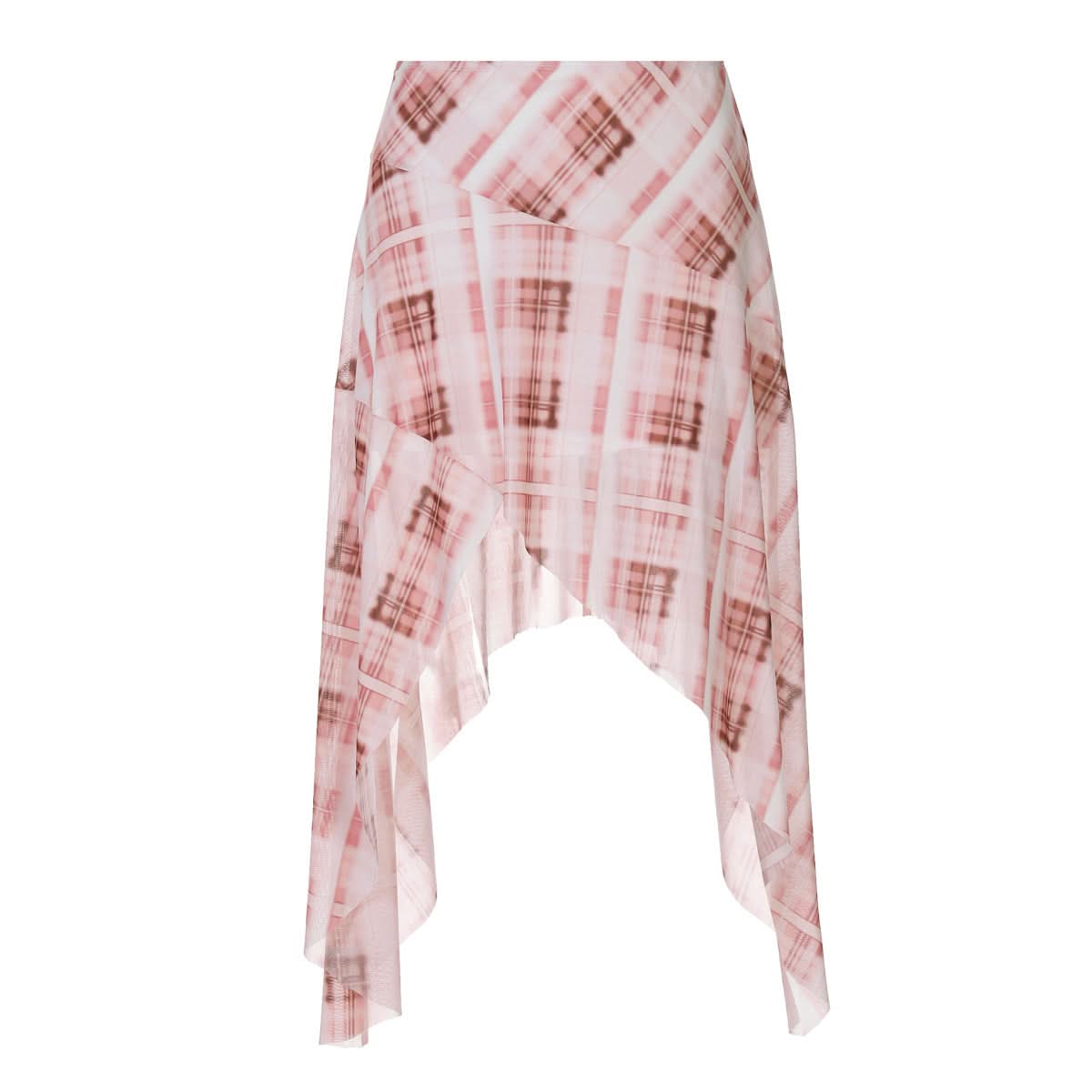 Plaid irregular ruffle midi skirt