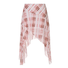 Plaid irregular ruffle midi skirt