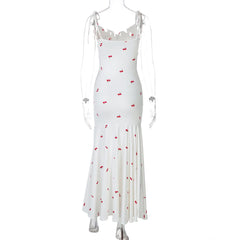 Drawstring slit ruched print cami maxi dress