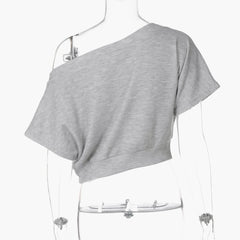 One shoulder "97" print top