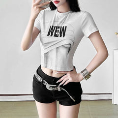 Short sleeve crewneck letter print top