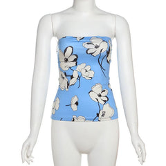 Flower print backless tube top