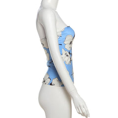 Flower print backless tube top