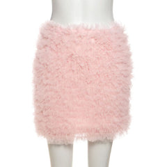 Fluffy ruffle zip-up mini skirt