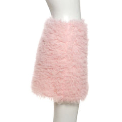 Fluffy ruffle zip-up mini skirt