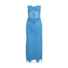 Self tie mesh ruched maxi skirt set