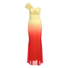 One shoulder hollow out gradient cut out maxi dress