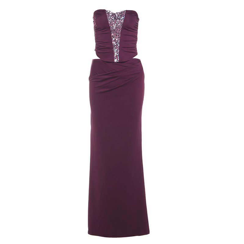 Glitter ruched backless maxi skirt set