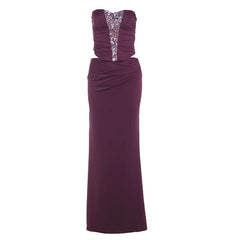 Glitter ruched backless maxi skirt set