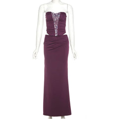Glitter ruched backless maxi skirt set