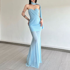 Sweetheart neck ruched maxi dress