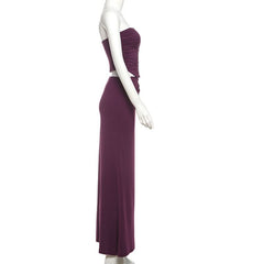 Glitter ruched backless maxi skirt set