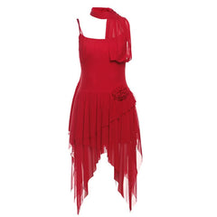 U neck flower applique irregular cami mini dress