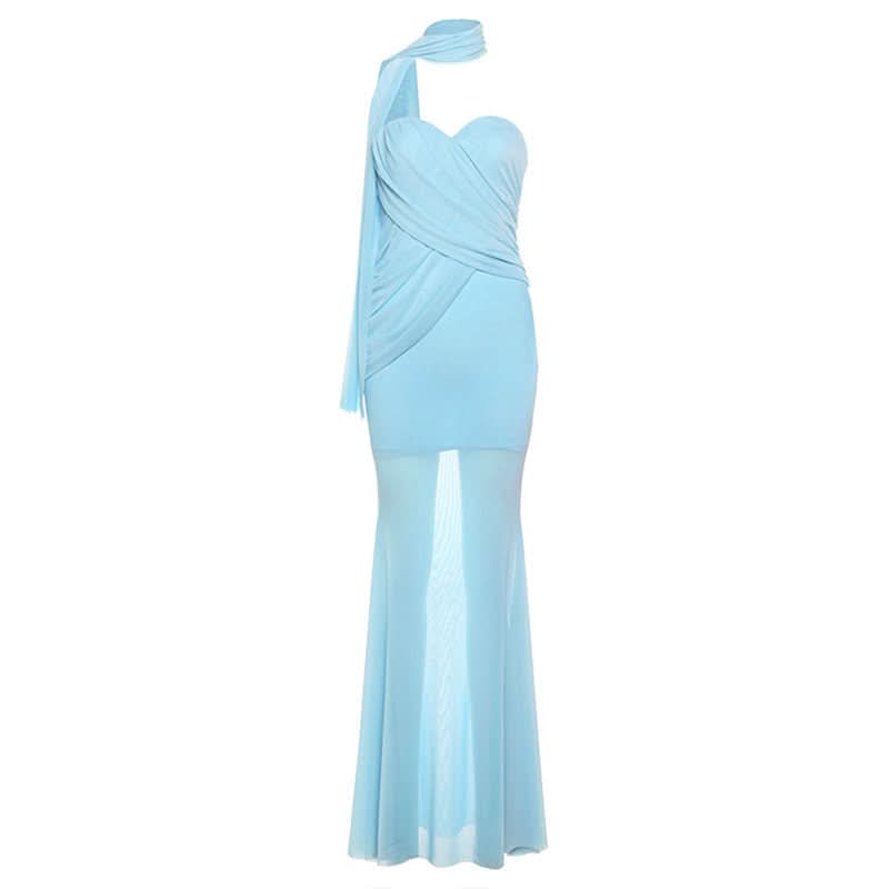 Sweetheart neck ruched maxi dress
