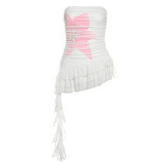Flower print ruffle ruched tube top