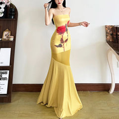 Flower print tube maxi dress