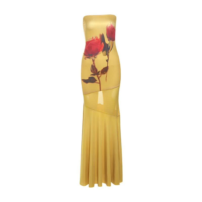 Flower print tube maxi dress